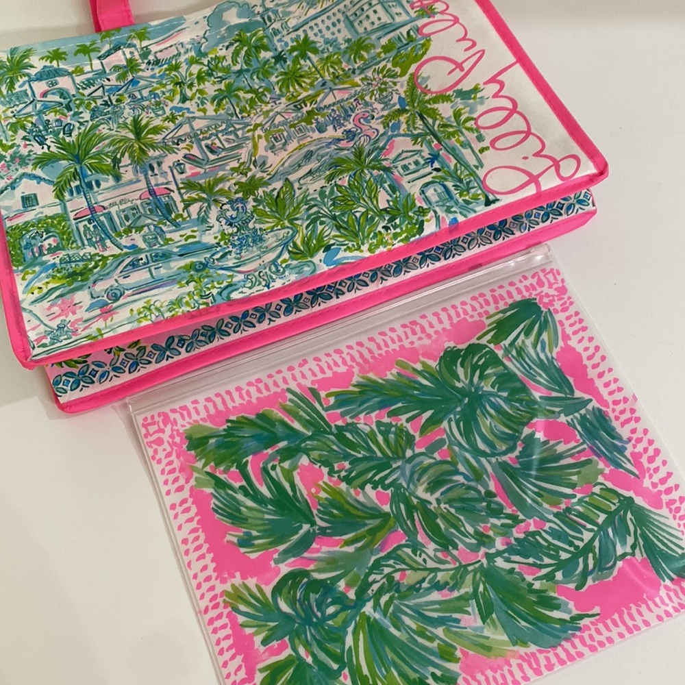 Lilly Pulitzer Pink and Green Tote Bag with zipper punch - Picture 8 of 10